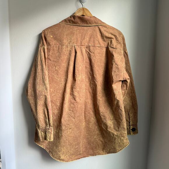 Zenana 100% Cotton Button Up Shacket Brown Utility Pockets Women’s Small - Picture 3 of 7